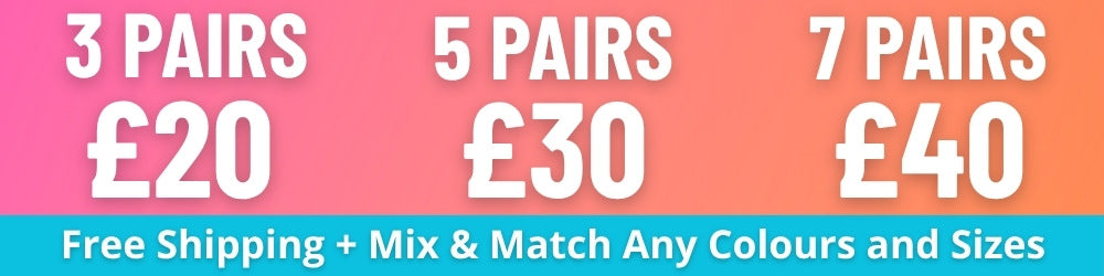Promotional banner with pricing for shoe pairs on a gradient background