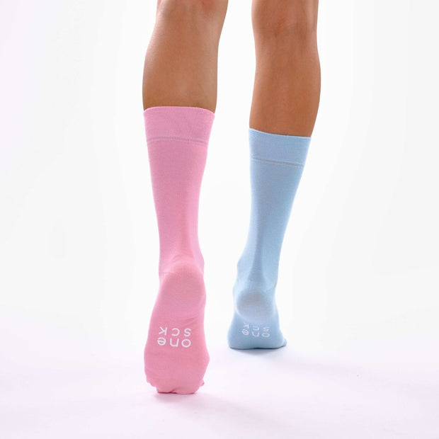 Baby Blue & Candy Pink Odd Socks – Mismatched Cotton Crew Socks - Odd Socks