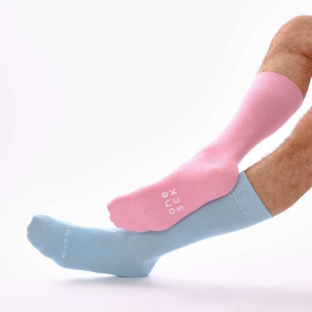 Baby Blue & Candy Pink Odd Socks – Mismatched Cotton Crew Socks - Odd Socks