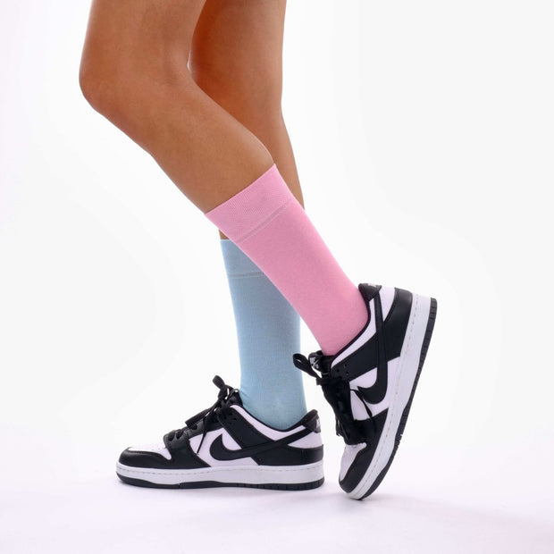 Baby Blue & Candy Pink Odd Socks – Mismatched Cotton Crew Socks - Odd Socks