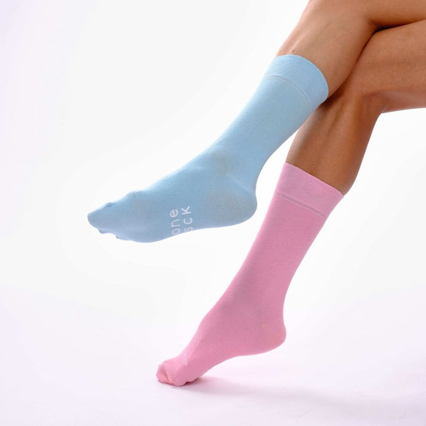 Baby Blue & Candy Pink Odd Socks – Mismatched Cotton Crew Socks - Odd Socks