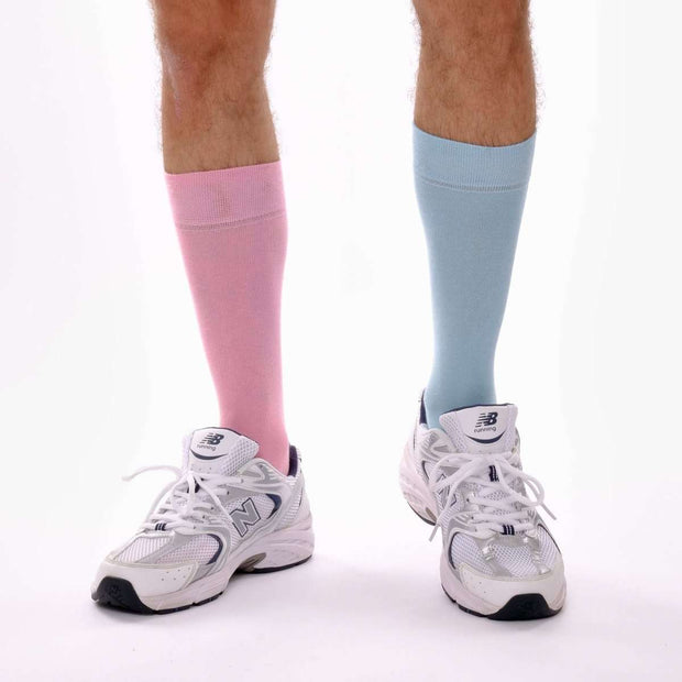 Baby Blue & Candy Pink Odd Socks – Mismatched Cotton Crew Socks - Odd Socks