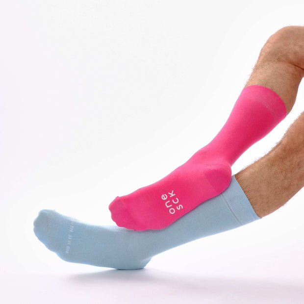 Baby Blue & Hot Pink Odd Socks – Mismatched Cotton Crew Socks - Odd Socks