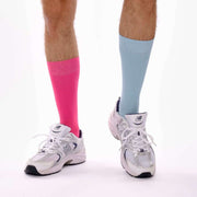 Baby Blue & Hot Pink Odd Socks – Mismatched Cotton Crew Socks - Odd Socks