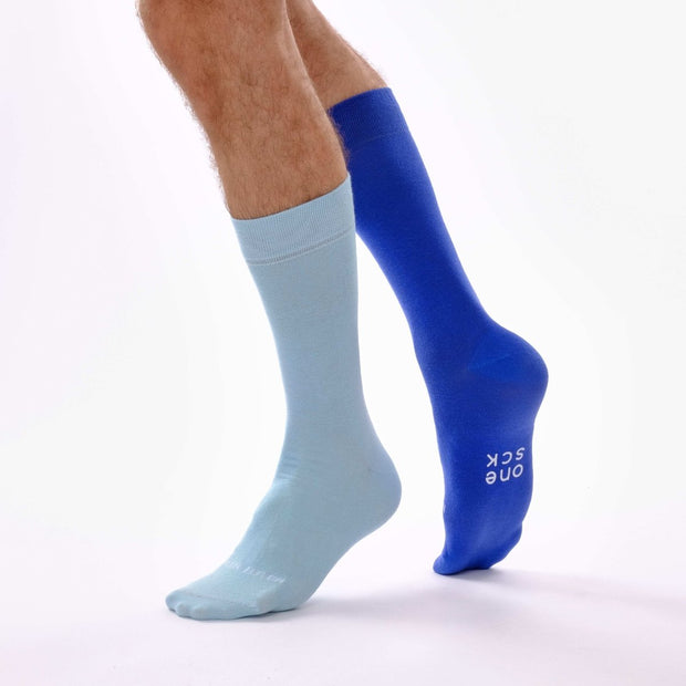 Baby Blue & Royal Blue Odd Socks – Mismatched Cotton Crew Socks - Odd Socks