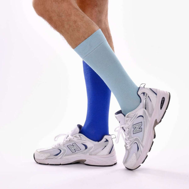Baby Blue & Royal Blue Odd Socks – Mismatched Cotton Crew Socks - Odd Socks