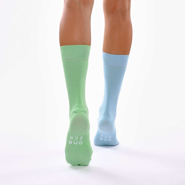 Baby Blue & Seafoam Green Green Odd Socks – Mismatched Cotton Crew Socks - Odd Socks