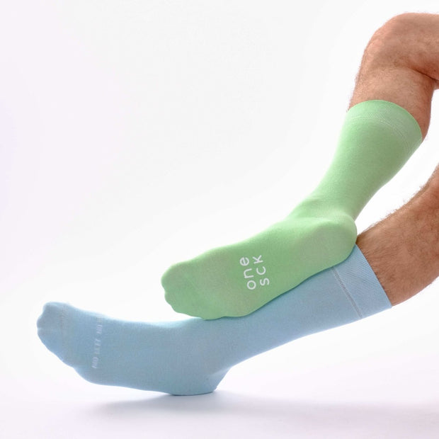 Baby Blue & Seafoam Green Green Odd Socks – Mismatched Cotton Crew Socks - Odd Socks