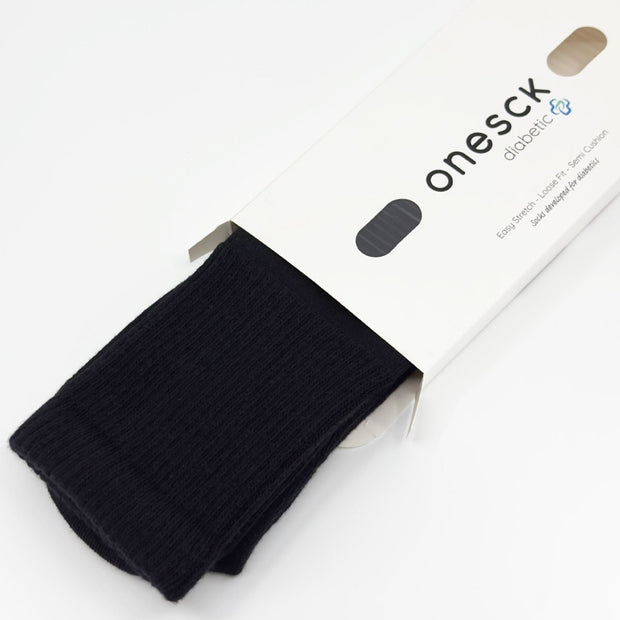 Black Cotton Crew Ribbed Diabetic Socks - Twin Socks