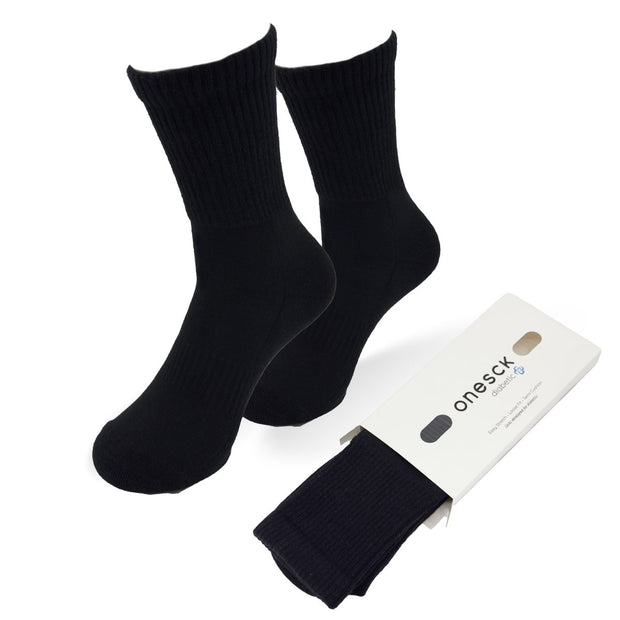 Black Cotton Crew Ribbed Diabetic Socks - Twin Socks
