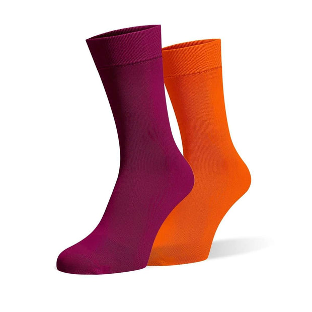 Burgundy & Orange Odd Socks – Mismatched Cotton Crew Socks - Odd Socks