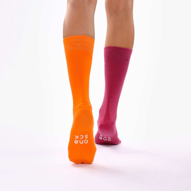 Burgundy & Orange Odd Socks – Mismatched Cotton Crew Socks - Odd Socks