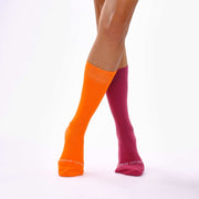 Burgundy & Orange Odd Socks – Mismatched Cotton Crew Socks - Odd Socks