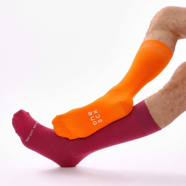 Burgundy & Orange Odd Socks – Mismatched Cotton Crew Socks - Odd Socks