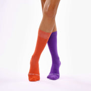 Burnt Orange & Purple Odd Socks – Mismatched Cotton Crew Socks - Odd Socks