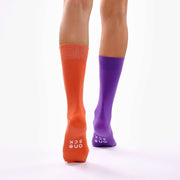 Burnt Orange & Purple Odd Socks – Mismatched Cotton Crew Socks - Odd Socks