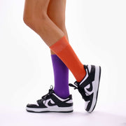 Burnt Orange & Purple Odd Socks – Mismatched Cotton Crew Socks - Odd Socks