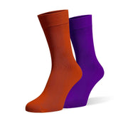 Burnt Orange & Purple Odd Socks – Mismatched Cotton Crew Socks - Odd Socks