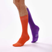 Burnt Orange & Purple Odd Socks – Mismatched Cotton Crew Socks - Odd Socks