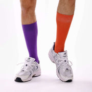 Burnt Orange & Purple Odd Socks – Mismatched Cotton Crew Socks - Odd Socks