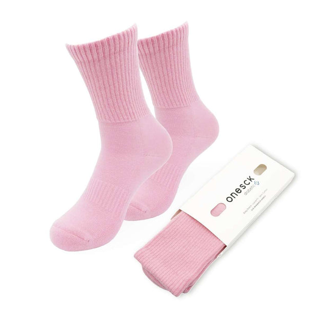 Candy Pink Cotton Crew Ribbed Diabetic Socks - Twin Socks
