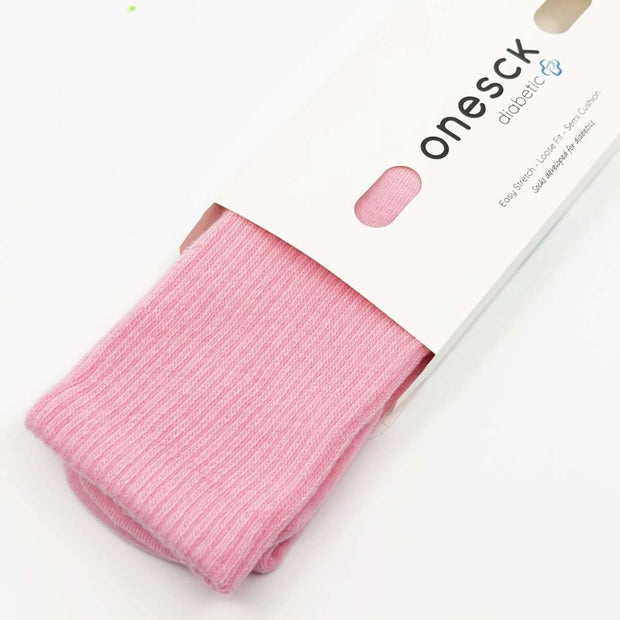 Candy Pink Cotton Crew Ribbed Diabetic Socks - Twin Socks