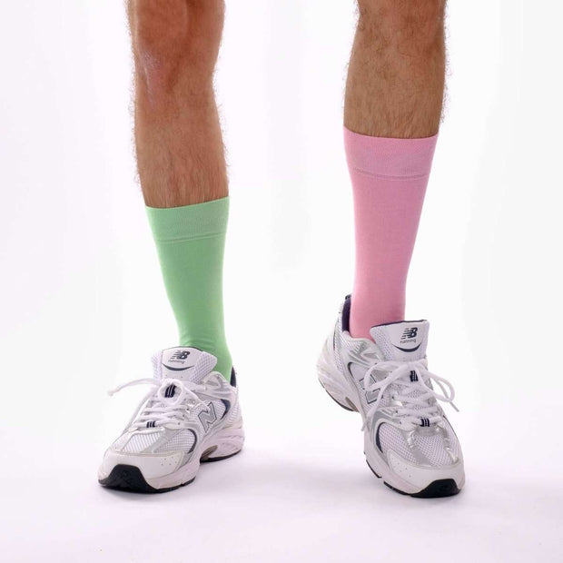 Candy Pink & Seafoam Green Odd Socks – Mismatched Cotton Crew Socks - Odd Socks