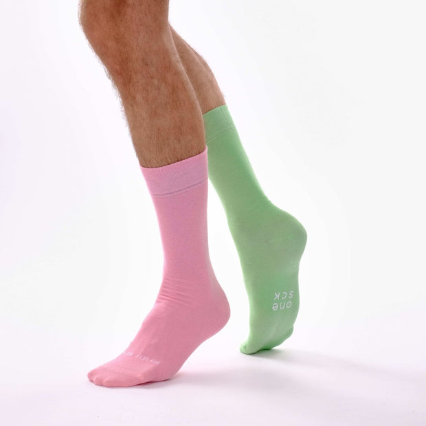 Candy Pink & Seafoam Green Odd Socks – Mismatched Cotton Crew Socks - Odd Socks