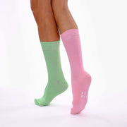 Candy Pink & Seafoam Green Odd Socks – Mismatched Cotton Crew Socks - Odd Socks