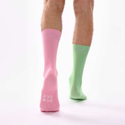 Candy Pink & Seafoam Green Odd Socks – Mismatched Cotton Crew Socks - Odd Socks