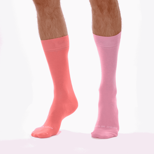 Coral Pink & Candy Pink Odd Socks – Mismatched Cotton Crew Socks - Odd Socks