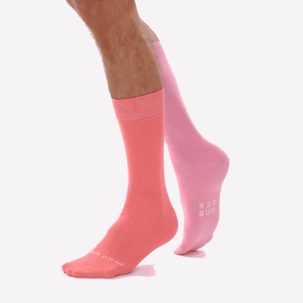 Coral Pink & Candy Pink Odd Socks – Mismatched Cotton Crew Socks - Odd Socks