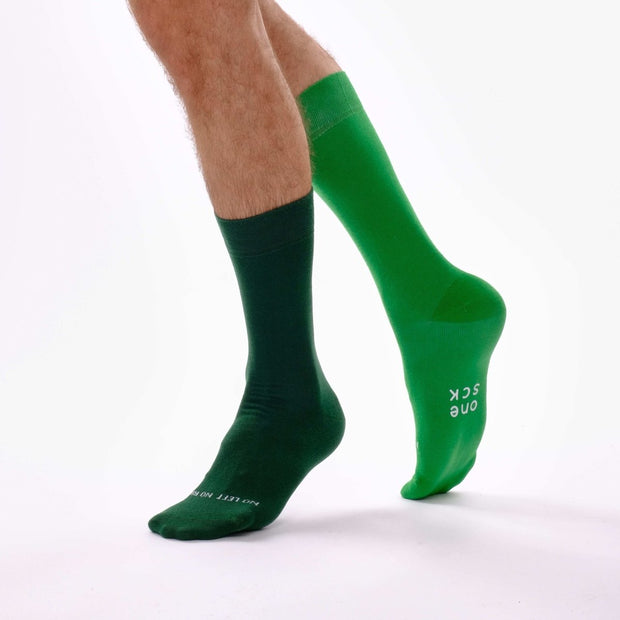 Dark Green & Green Odd Socks – Mismatched Cotton Crew Socks - Odd Socks