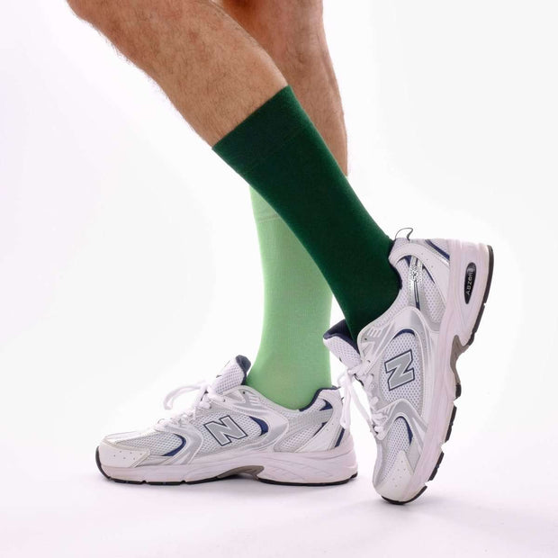 Dark Green & Seafoam Green Odd Socks – Mismatched Cotton Crew Socks - Odd Socks
