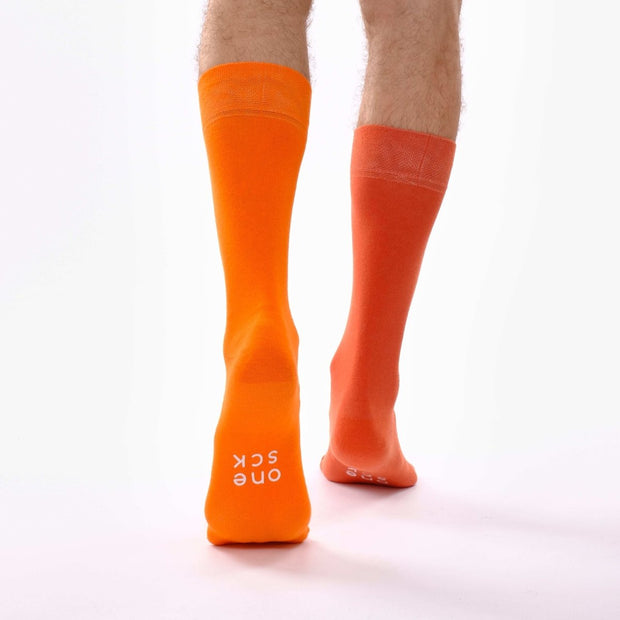 Flame Orange & Burnt Orange Odd Socks – Mismatched Cotton Crew Socks - Odd Socks