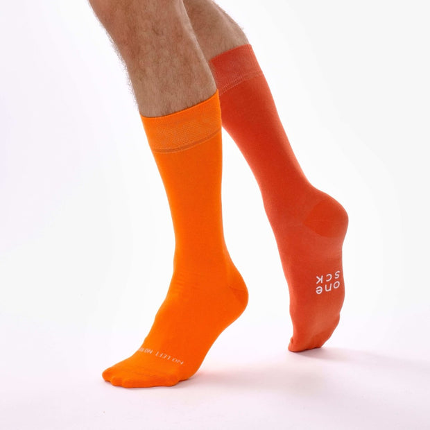 Flame Orange & Burnt Orange Odd Socks – Mismatched Cotton Crew Socks - Odd Socks