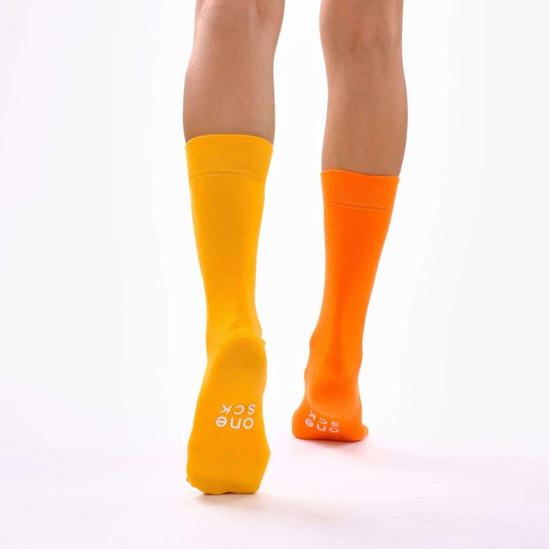 Flame Orange & Light Orange Odd Socks – Mismatched Cotton Crew Socks - Odd Socks