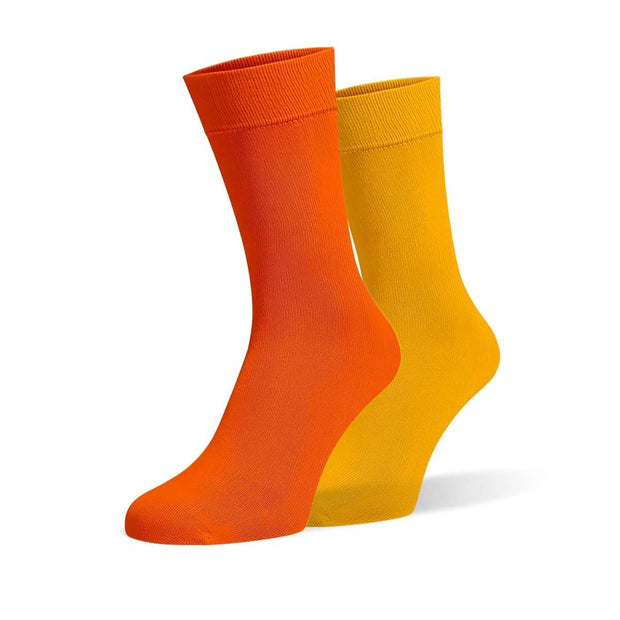 Flame Orange & Light Orange Odd Socks – Mismatched Cotton Crew Socks - Odd Socks