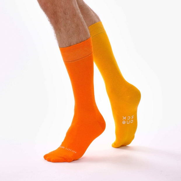 Flame Orange & Light Orange Odd Socks – Mismatched Cotton Crew Socks - Odd Socks