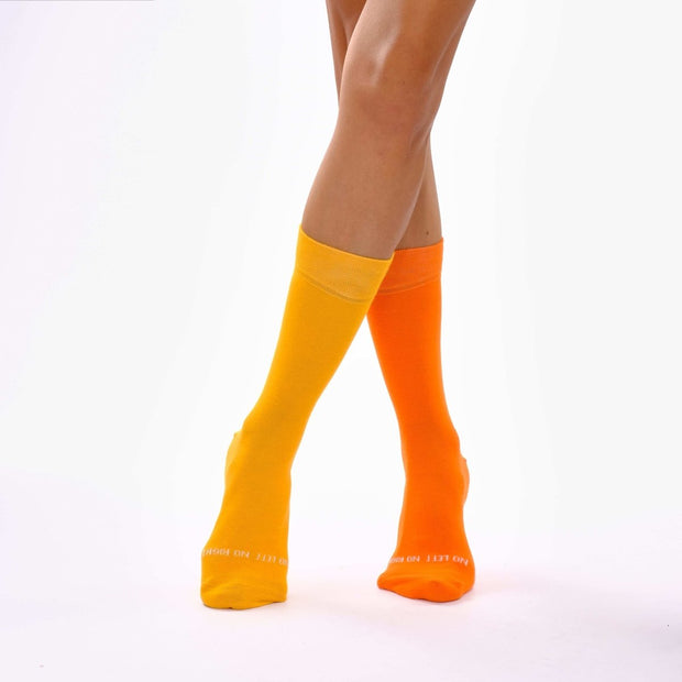 Flame Orange & Light Orange Odd Socks – Mismatched Cotton Crew Socks - Odd Socks