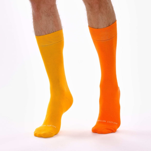 Flame Orange & Light Orange Odd Socks – Mismatched Cotton Crew Socks - Odd Socks