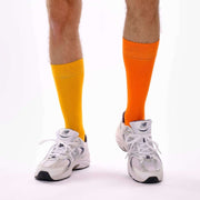 Flame Orange & Light Orange Odd Socks – Mismatched Cotton Crew Socks - Odd Socks