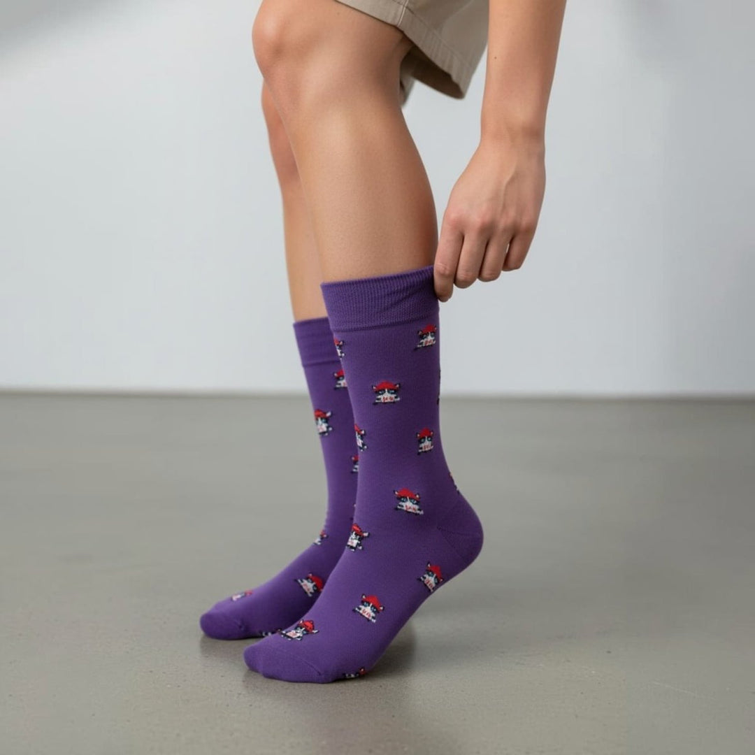 Funky Animal Hippie Cat Cotton Socks -Pair Socks
