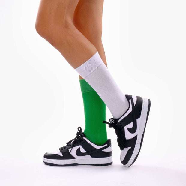 Green & Off White Odd Socks – Mismatched Cotton Crew Socks - Odd Socks