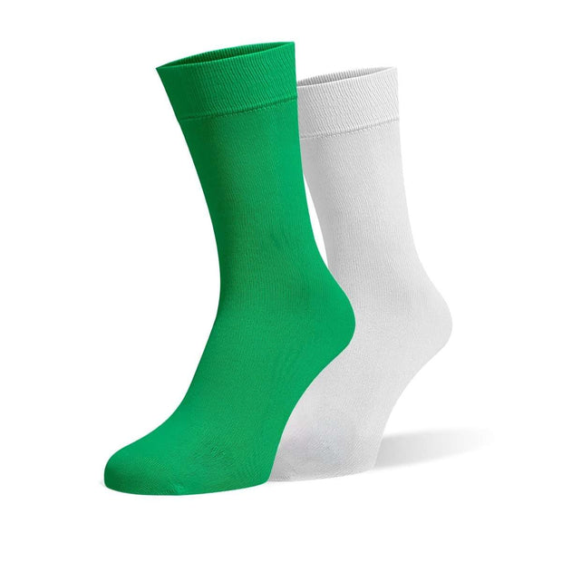 Green & Off White Odd Socks – Mismatched Cotton Crew Socks - Odd Socks