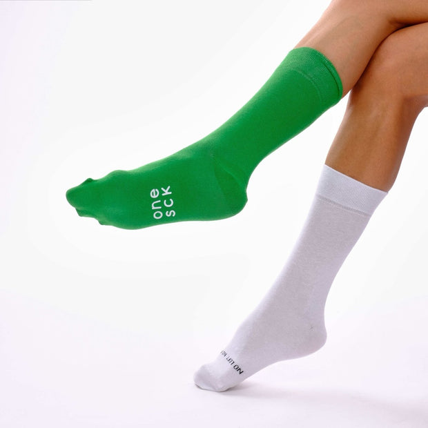 Green & Off White Odd Socks – Mismatched Cotton Crew Socks - Odd Socks