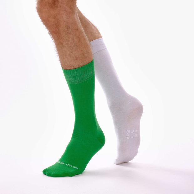Green & Off White Odd Socks – Mismatched Cotton Crew Socks - Odd Socks