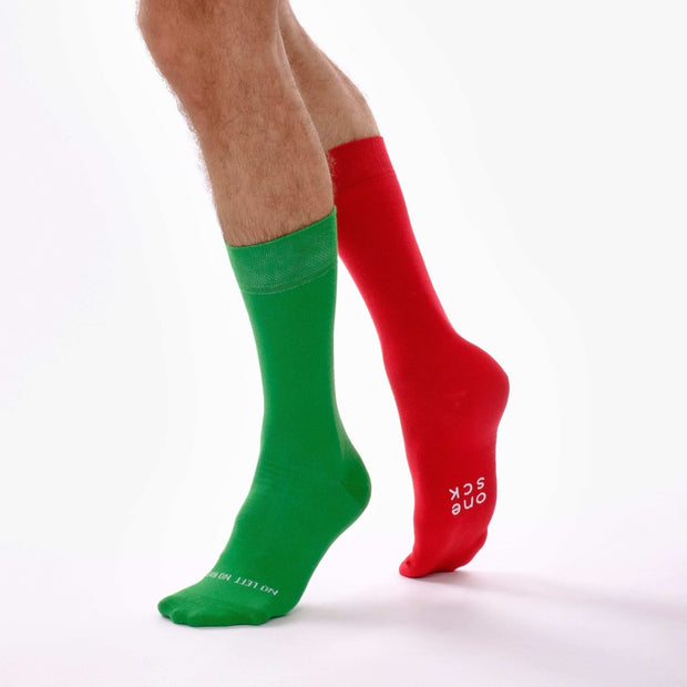 Green & Red Odd Socks – Mismatched Cotton Crew Socks - Odd Socks
