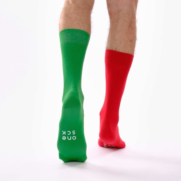 Green & Red Odd Socks – Mismatched Cotton Crew Socks - Odd Socks