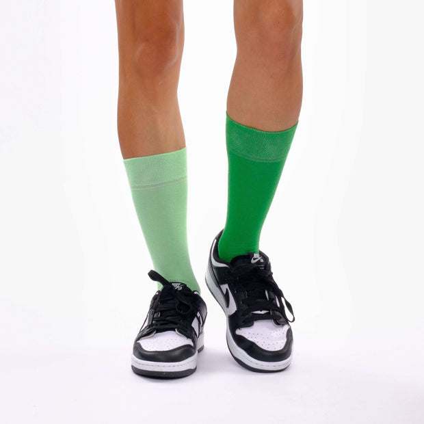 Green & Seafoam Green Odd Socks – Mismatched Cotton Crew Socks - Odd Socks